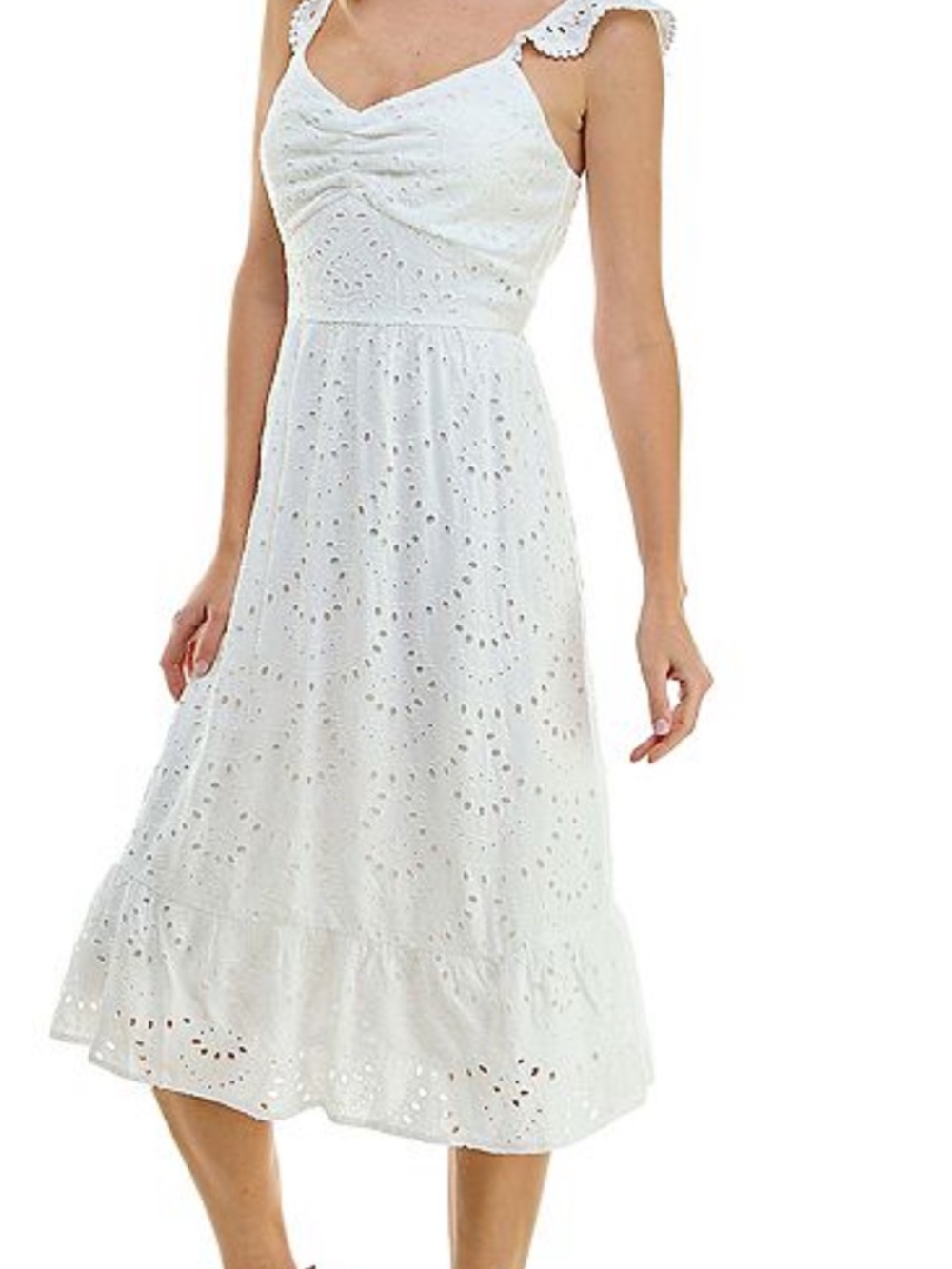 Lily Rose White Eyelet Midi Dress with Ruffle Straps - Picture 5 of 16